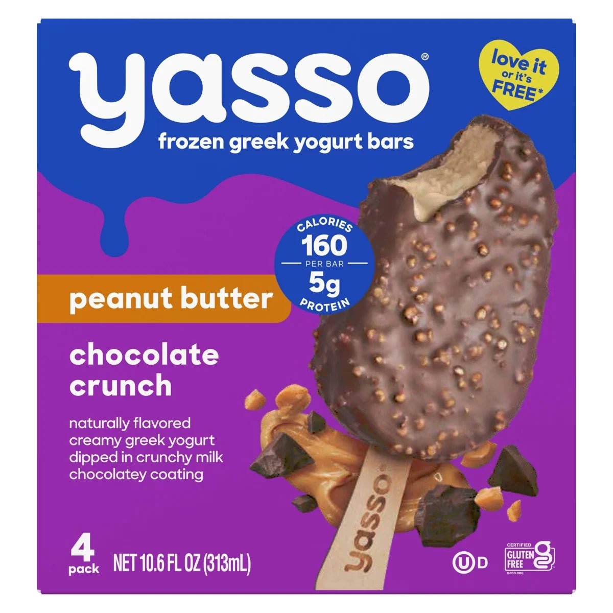 Yasso Frozen Greek Yogurt Indulgent Peanut Butter Dark Chocolate Crunch - 4ct